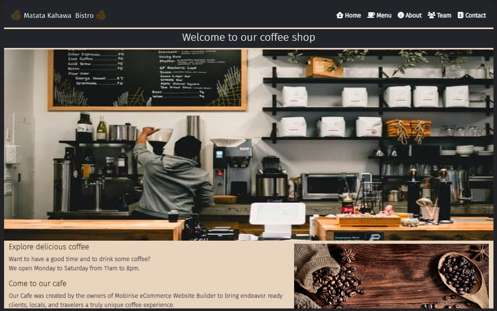 coffee shop homepage