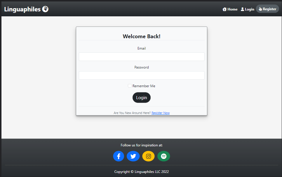 Language app login page